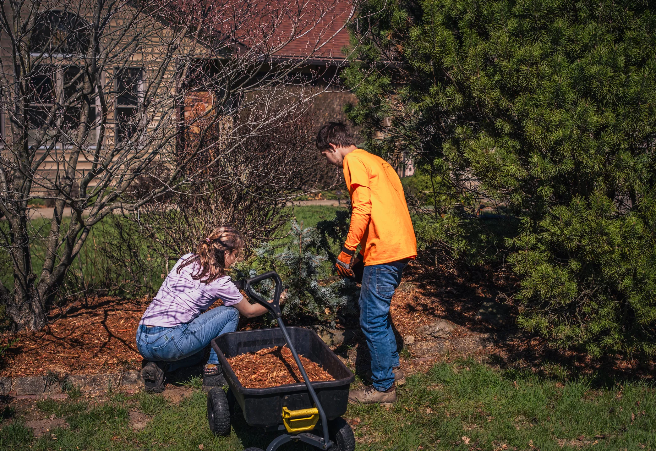 2 People Cleaning The Yard