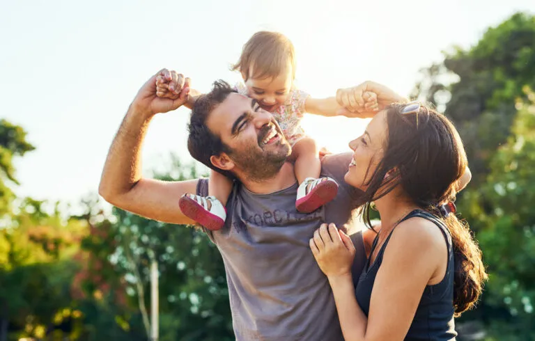 Happy family outside